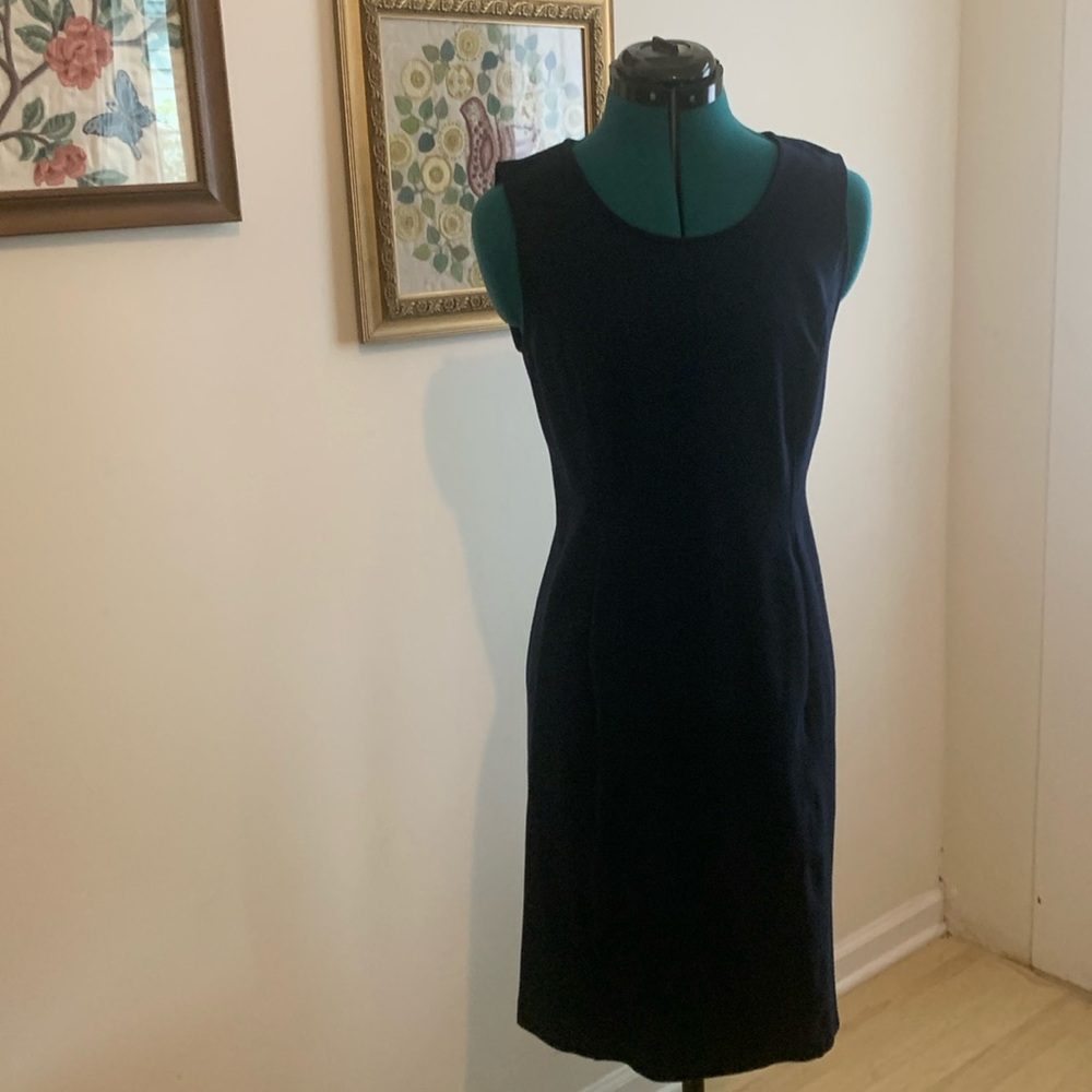 Lands End Ponte Knit Navy Work Sleeveless Dress